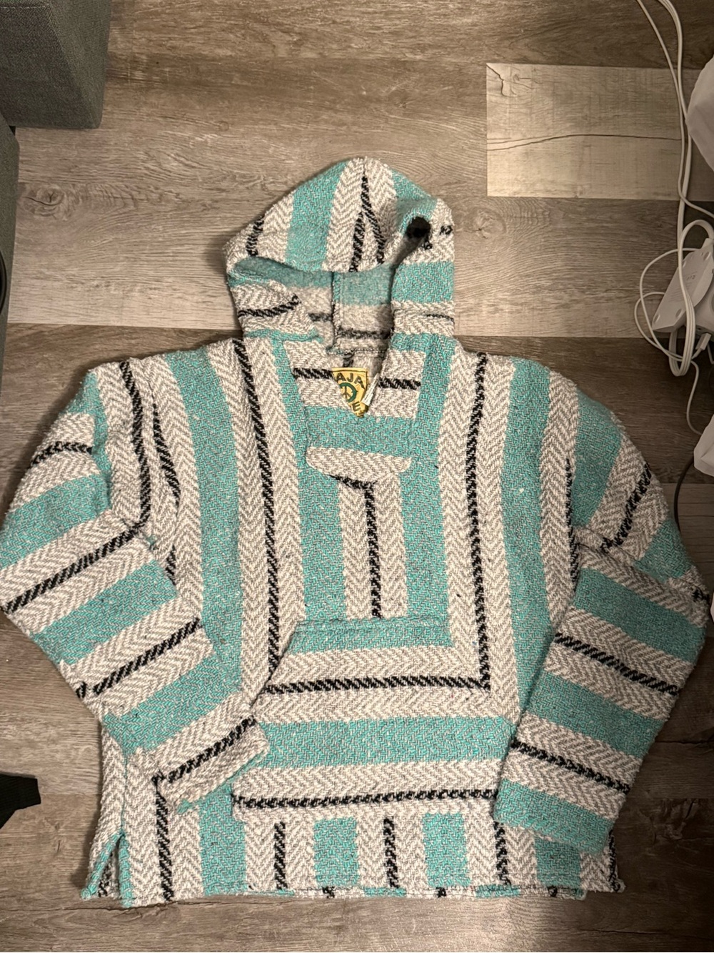 Oversized Striped Baja Hoodie in Aqua, Cream & Black